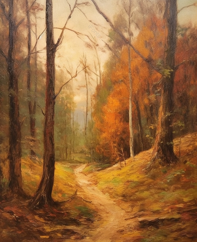 秋天油画宁静森林小路写实风景,插画/手绘图,插画/手绘图库,插画/手绘图下载,插画/手绘